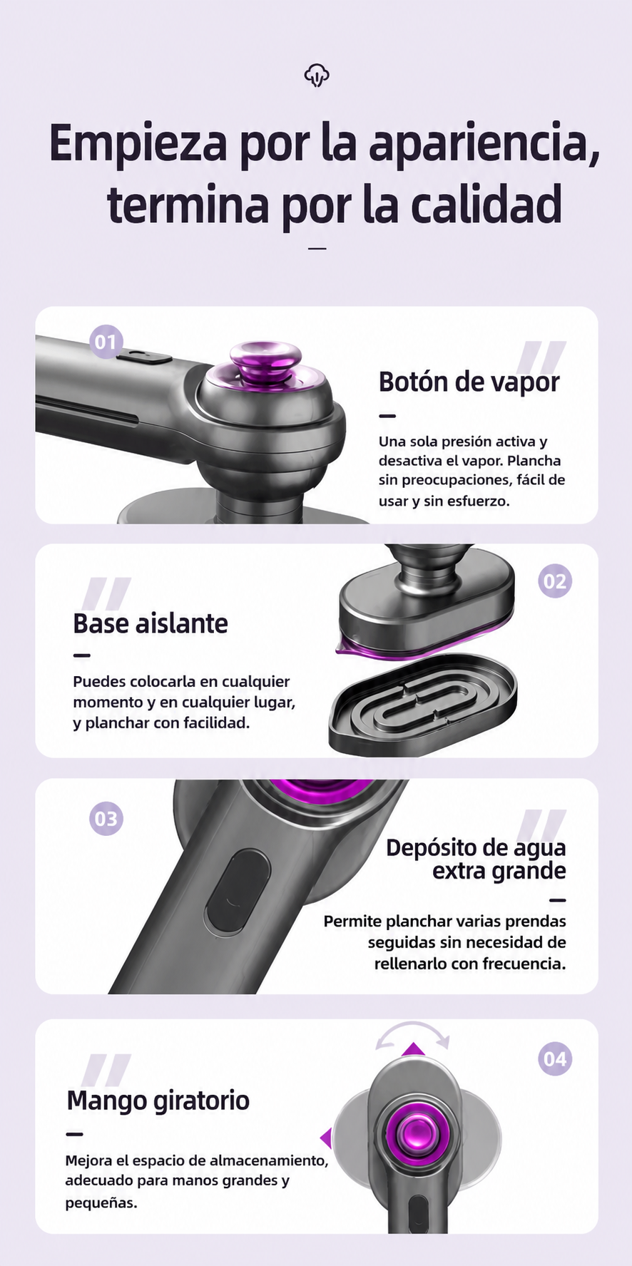 Mini plancha de vapor portátil para ropa con rotación de seguridad, resistente a altas temperaturas y diseñada para uso doméstico. Ideal para planchar prendas de forma rápida y cómoda en casa o de viaje.