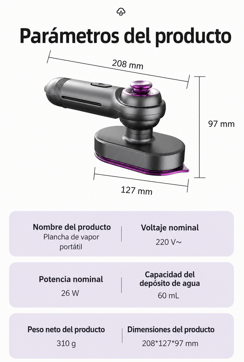 Mini plancha de vapor portátil para ropa con rotación de seguridad, resistente a altas temperaturas y diseñada para uso doméstico. Ideal para planchar prendas de forma rápida y cómoda en casa o de viaje.